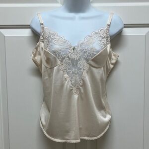 Vintage Maidenform Chantilly camisole, lace insert, adjustable straps, beige 38